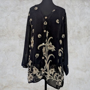 Vintage L’Amadei by D.P. Altomonte Tunic - Black/Beige Floral Embroidered L